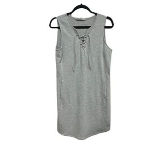QOR Kit Women's Sweat Oder Control Fabric Tie Front VNeck Gray Dress Size Medium